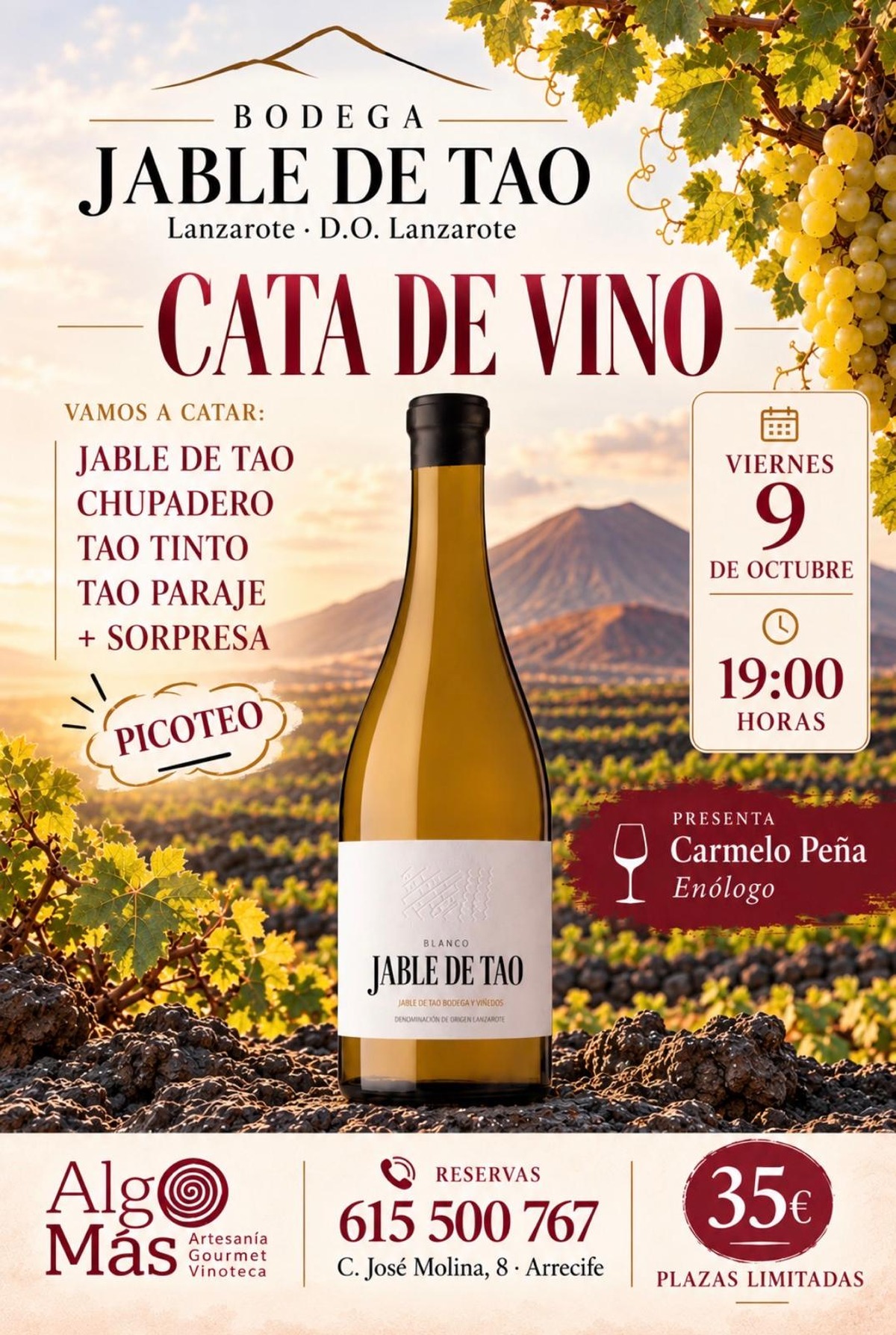 Heute Abend öffnet AlgoMás fünf Weine von Jable de Tao, und morgen ist ein auf Lanzarote geborenes Bier gratis