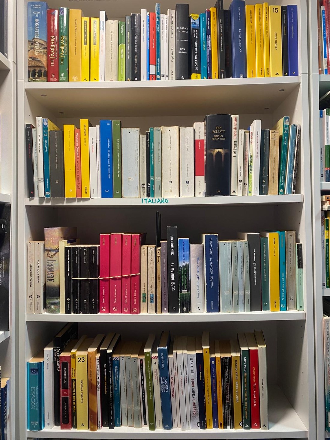 Lo scaffale di libri italiani alla Madriguera