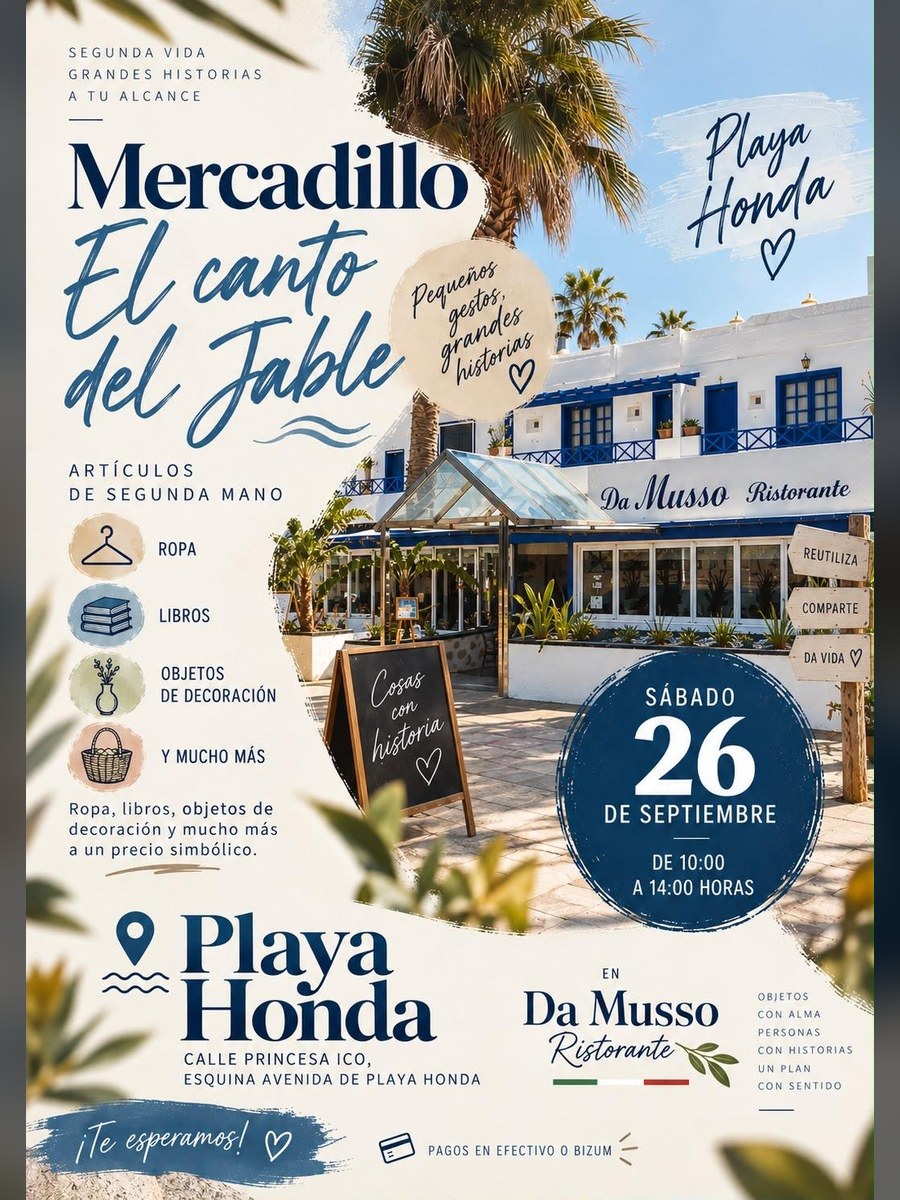 Sabato 26 a Playa Honda il mercatino dell'usato: «El canto del Jable», da Da Musso