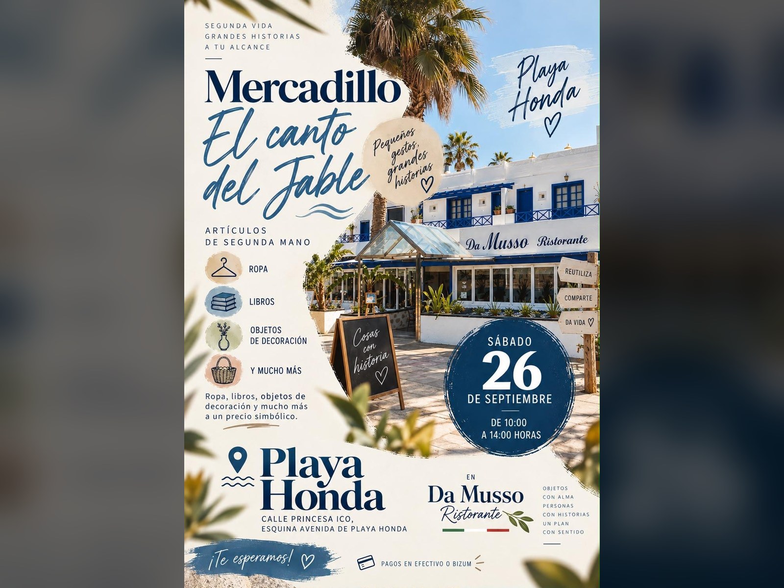 Sabato 26 a Playa Honda il mercatino dell'usato: «El canto del Jable», da Da Musso